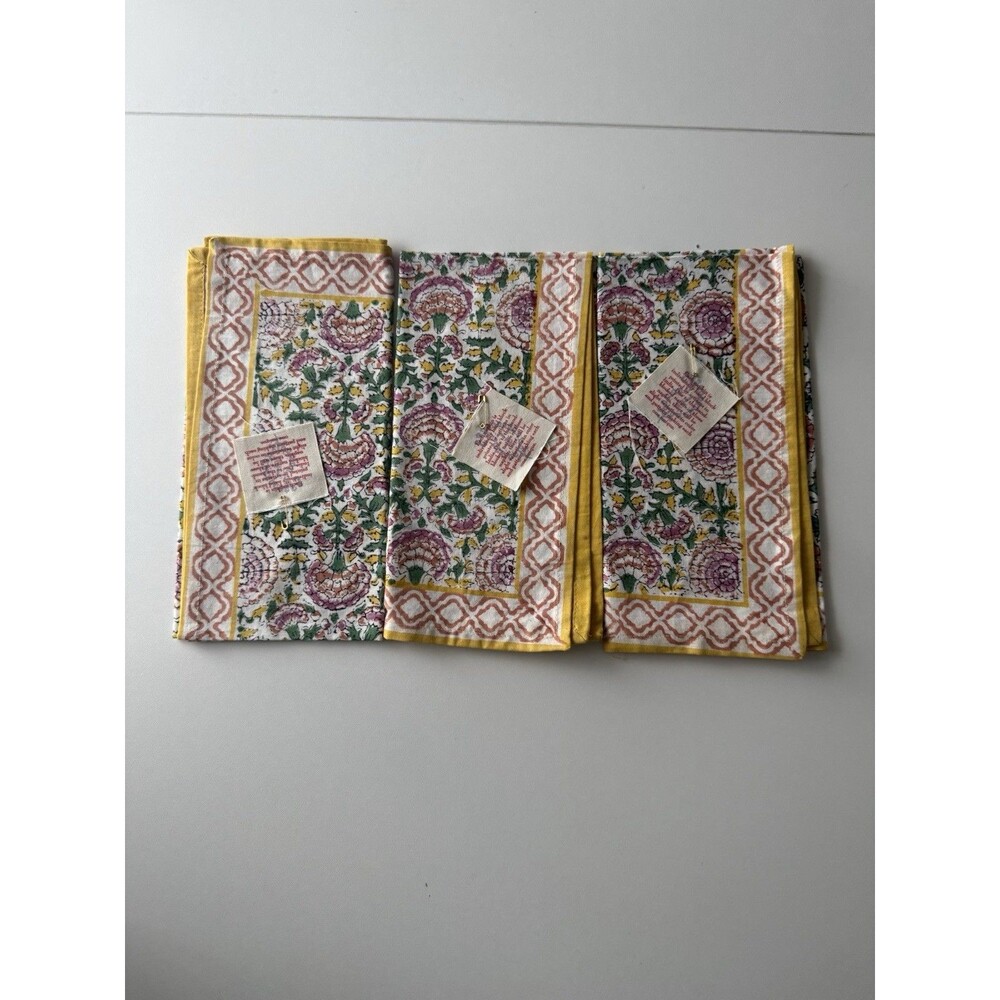 WORLD MARKET Napkins 20" X 20" Floral 100% Cotton India Set Of 3
